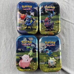 Pokemon TCG Tin Trading Card Game Box Lot of 4 Collectible Storage EMPTY NOCARDS